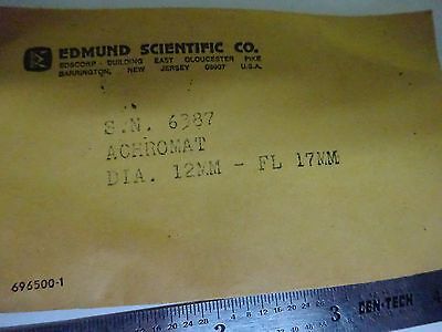 OPTICAL LENS EDMUNDS ACHROMAT 12 mm diameter FL 17 mm LASER OPTICS AS IS  BIN#W5