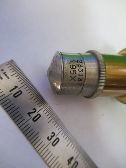 ANTIQUE BRASS OBJECTIVE SPENCER 95X LENS MICROSCOPE PART AS PICTURED &H9-C-11