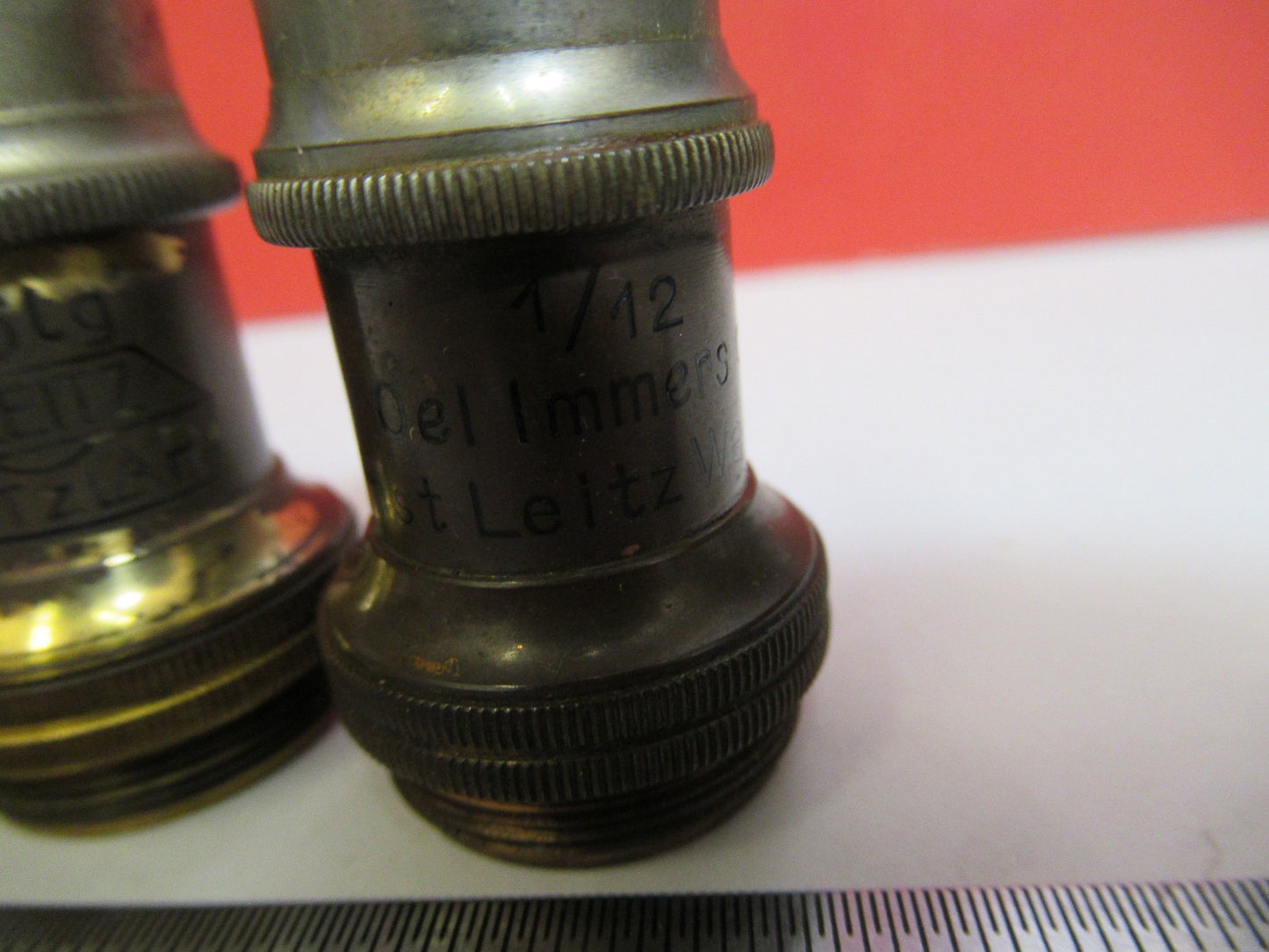 ANTIQUE BRASS LOT OBJECTIVES ERNST LEITZ GERMANY MICROSCOPE PART AS PIC V7-A-34
