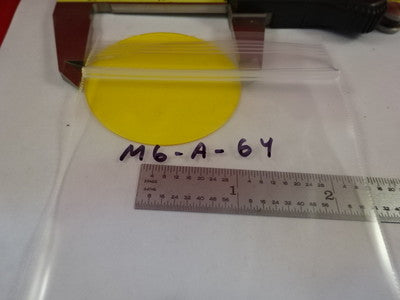 MICROSCOPE PART YELLOW GLASS LARGE ROUND FILTER OPTICS AS IS #M6-A-64
