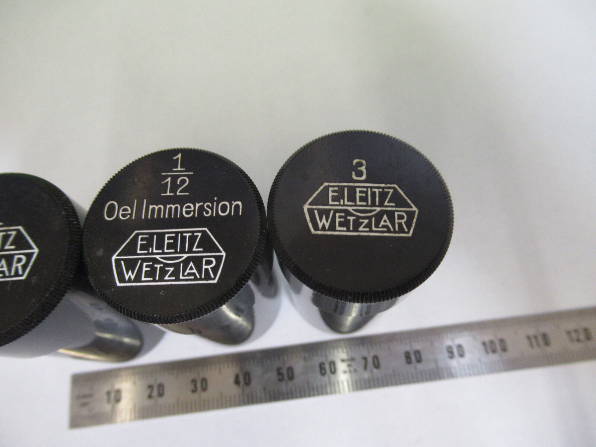 LEITZ GERMANY  LOT 3ea BRASS EMPTY OBJECTIVE CAN MICROSCOPE PART AS PIC &P4-B-91