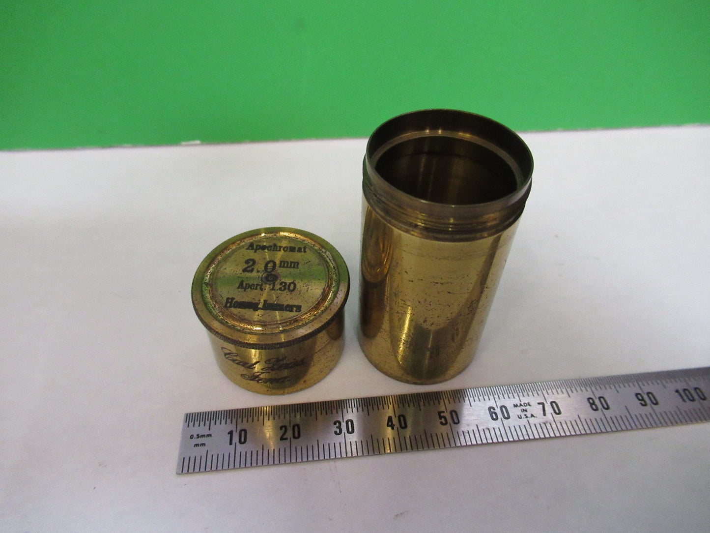 ANTIQUE BRASS EMPTY CARL ZEISS 2mm OBJECTIVE CANISTER MICROSCOPE PART T3-B-10