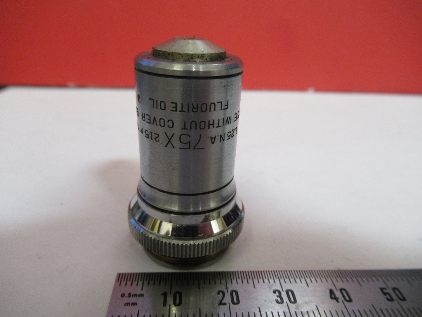 BAUSCH LOMB 75X    /215mm OBJECTIVE LENS MICROSCOPE PART AS PICTURED T5-A-29