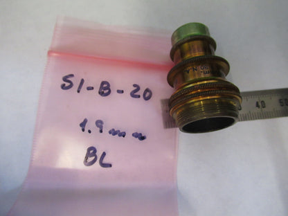 ANTIQUE BAUSCH LOMB BRASS OBJECTIVE 1.9mm MICROSCOPE PART AS PICTURED S1-B-20