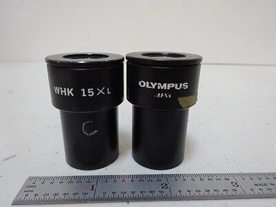 MICROSCOPE PART LOT EYEPIECES OLYMPUS 15X + RETICLE OPTICS AS IS BIN#N8-H-03