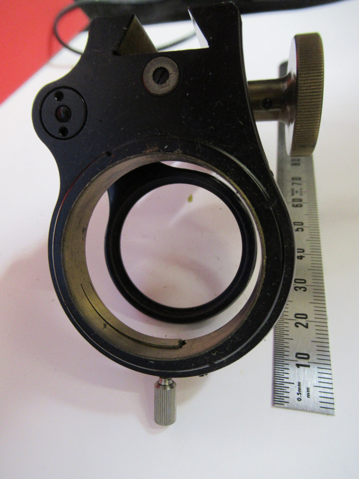 ZEISS GERMANY BRASS CONDENSER HOLDER MICROSCOPE PART AS PICTURED Y4-A-55