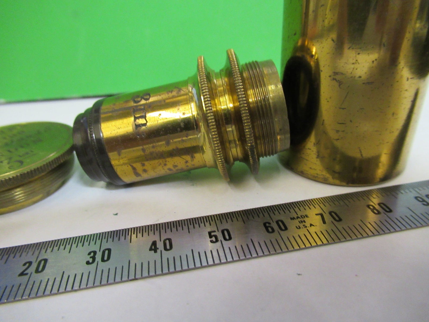 ANTIQUE BRASS OBJECTIVE 3 inch LENS COLLINS LONDON UK MICROSCOPE PART X3-B-22
