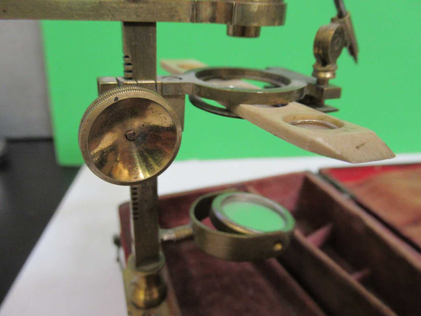 ANTIQUE BRASS RARE TYPE CARY GOULD MICROSCOPE with ACCESSORIES AS PIC T6-A-49