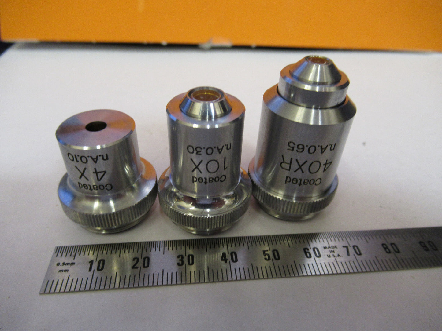 LOT UNITRON JAPAN 4X 40X 10X OBJECTIVE  LENS MICROSCOPE PART AS PICTURED Y1-A-58