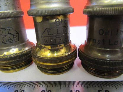 ANTIQUE BRASS LOT OBJECTIVES ERNST LEITZ GERMANY MICROSCOPE PART AS PIC V7-A-34