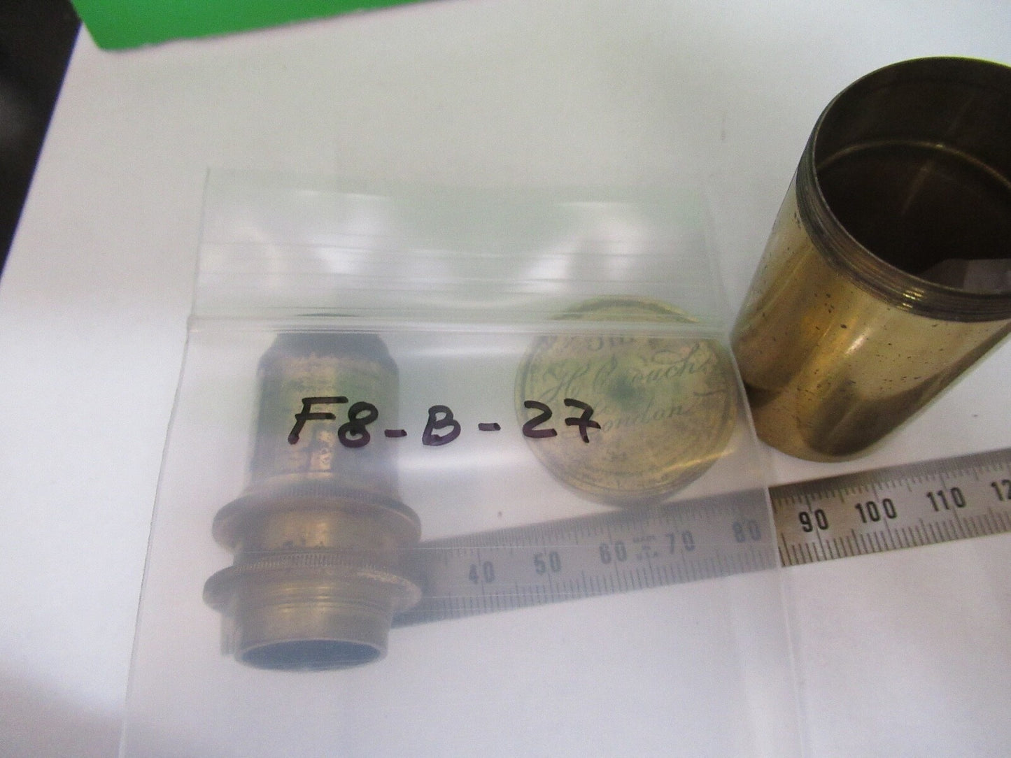 ANTIQUE BRASS OBJECTIVE 3in LENS HENRY CROUCH UK MICROSCOPE PART F8-B-27