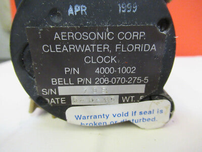 BELL 206 INDICATOR CLOCK AIRCRAFT 206-070-275-5 PART AS PICTURED &C1-A-10