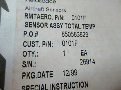 Aircraft Rosemount Aerospace 101F MA-1 Nsn 6685-00-678-1082 Probe Temperature