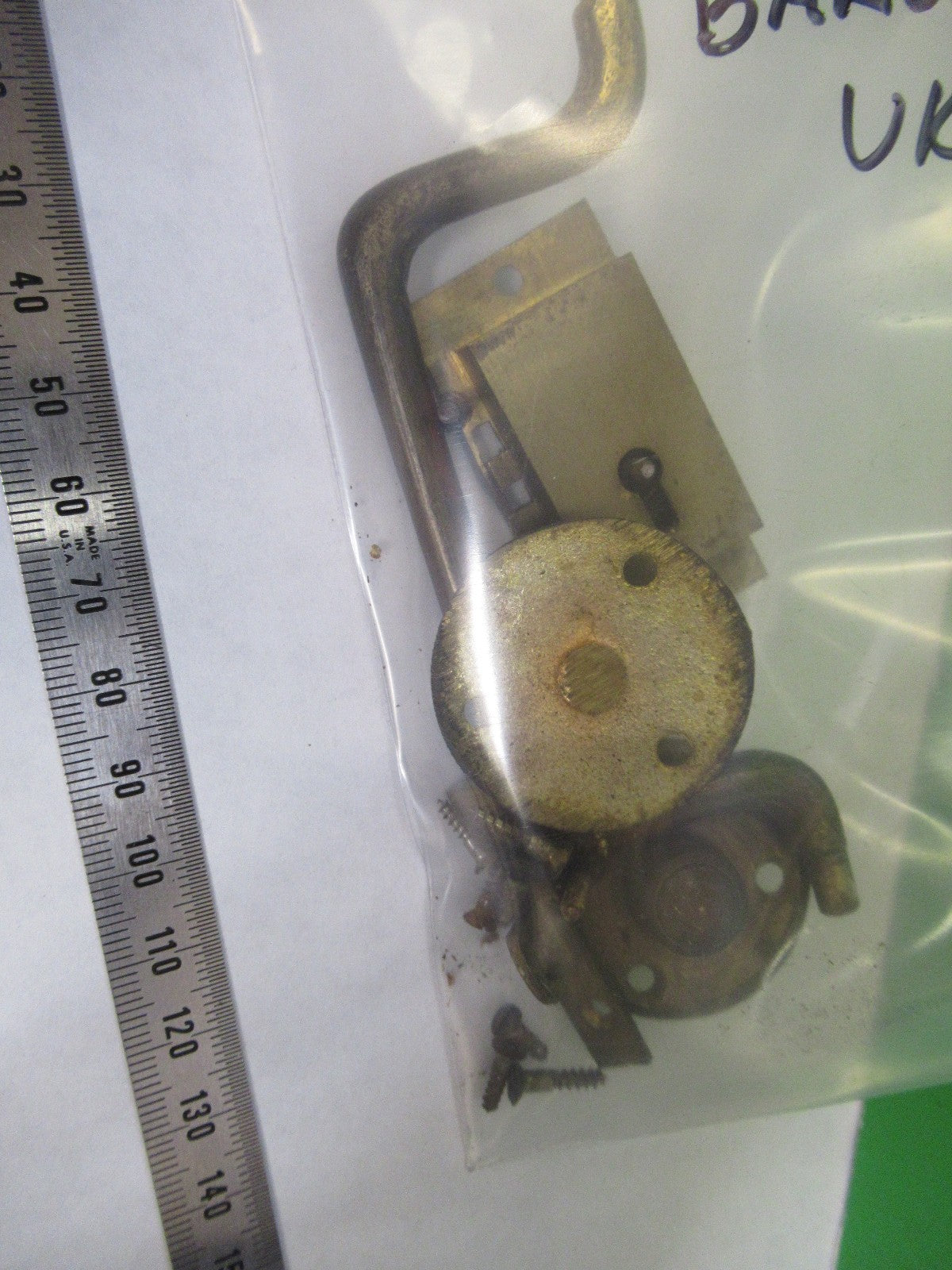 ANTIQUE BAKER UK SET HANDLE + LOCK NO KEY MICROSCOPE PART AS PICTURED U8-A-02