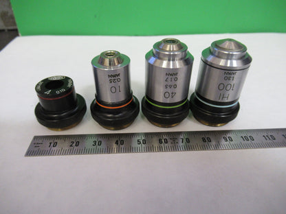 LOT OLYMPUS JAPAN OBJECTIVE 4X 10X 40X 100X MICROSCOPE PART AS PICTURED X4-A-29