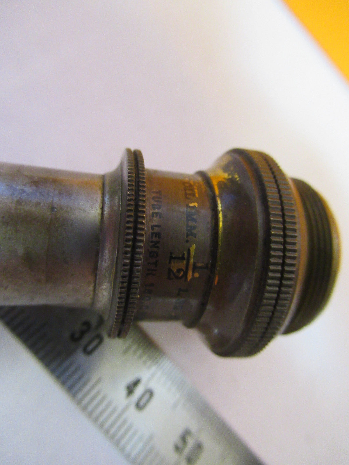ANTIQUE BRASS BAUSCH LOMB OBJECTIVE 1/12 MICROSCOPE PART AS PICTURED Y3-A-46