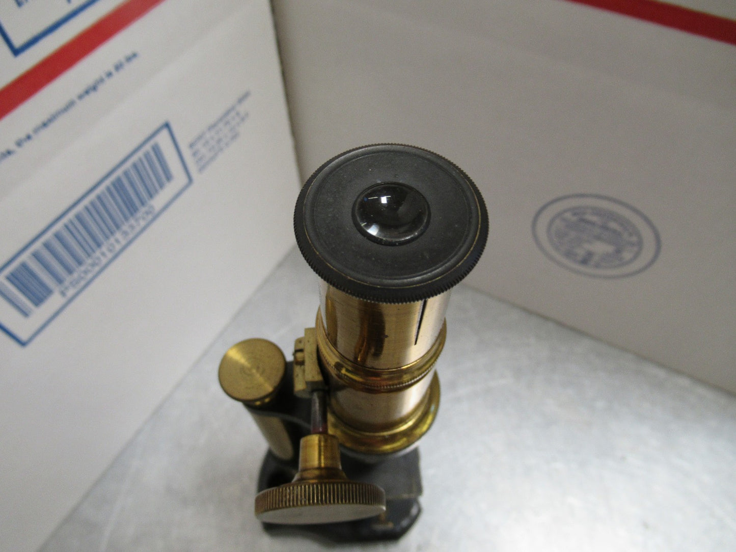 ANTIQUE BRASS MINIATURE RARE FRENCH MICROSCOPE AS PICTURED LOB