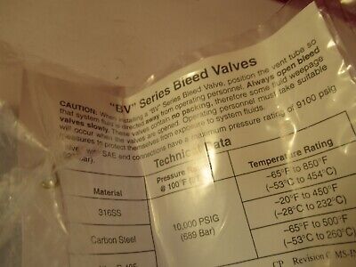 SWAGELOK WHITEY SS318 BLEED VALVE ??? PURGE AS PICTURED 8-B-05