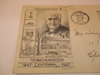 THOMAS ALVA EDISON 1947 ISSUE POSTAL STAMP ENVELOPE AS PICTURED &2-DT