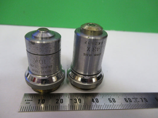 Lot 2 Ea Microscope Objective Lenses Bausch & Lomb 10X 43X Optics
