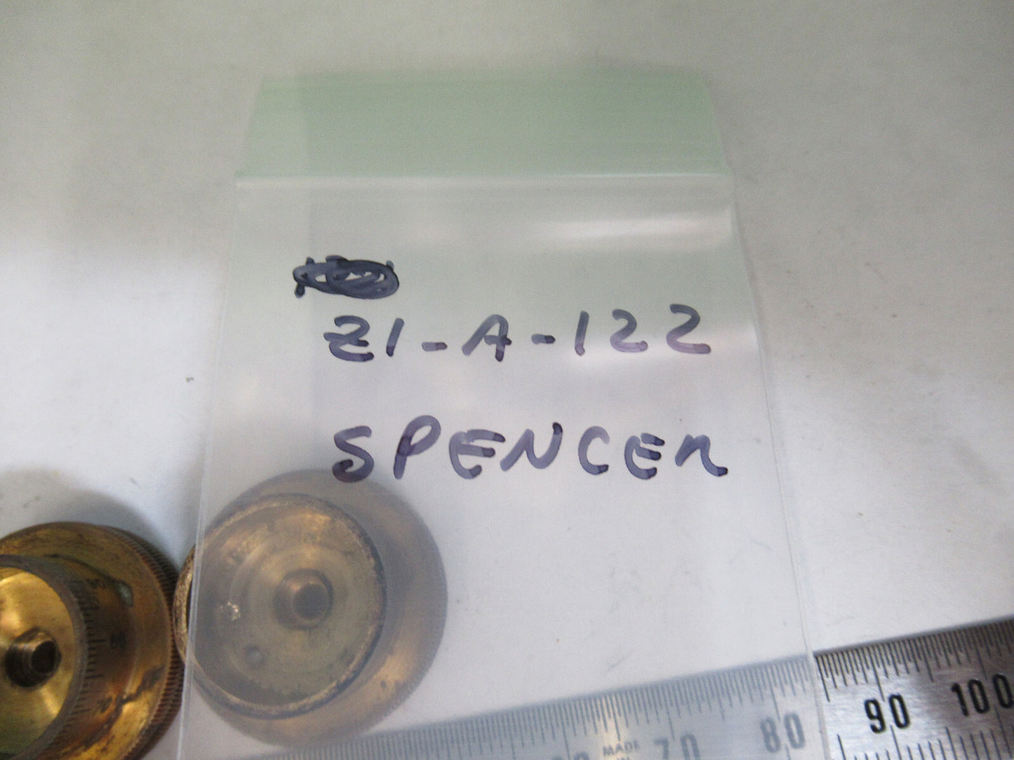 ANTIQUE SPENCER AO PAIR of BRASS KNOBS STAGE MICROSCOPE AS PICTURED &Z1-A-122