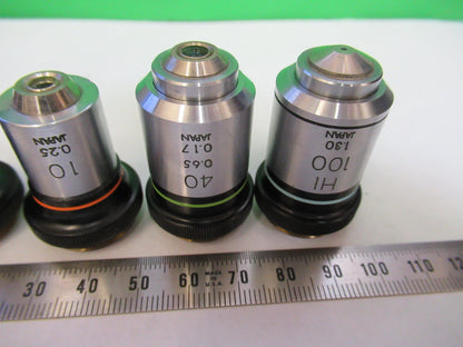 LOT OLYMPUS JAPAN OBJECTIVE 4X 10X 40X 100X MICROSCOPE PART AS PICTURED X4-A-29