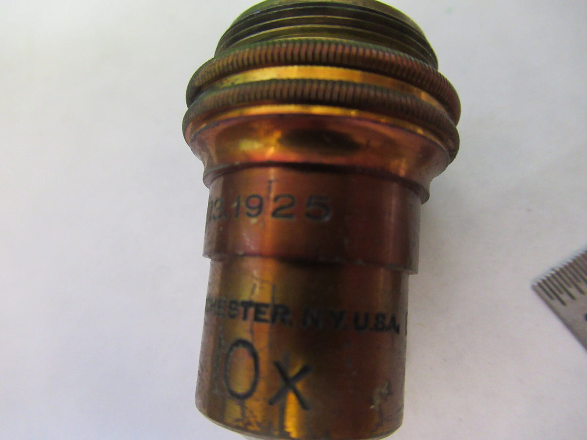 ANTIQUE BAUSCH LOMB BRASS OBJECTIVE 10X MICROSCOPE PART AS PICTURED S7-A-28