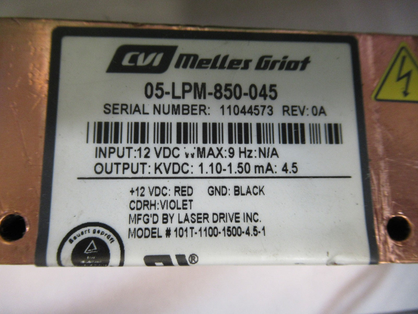 OPTICS MELLES GRIOT HeNe GAS LASER PRO OPTICAL AS PICTURED T4-A-08