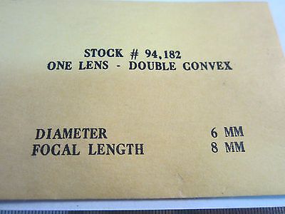 OPTICAL LENS DOUBLE CONVEX 6 mm DIAMETER FL 8 mm LASER OPTICS NICE BIN#1B xx