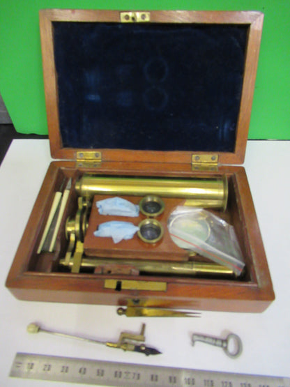 ANTIQUE CARY GOULD circa 1830 BRASS MICROSCOPE + CASE AS PICTURED X6-A-69