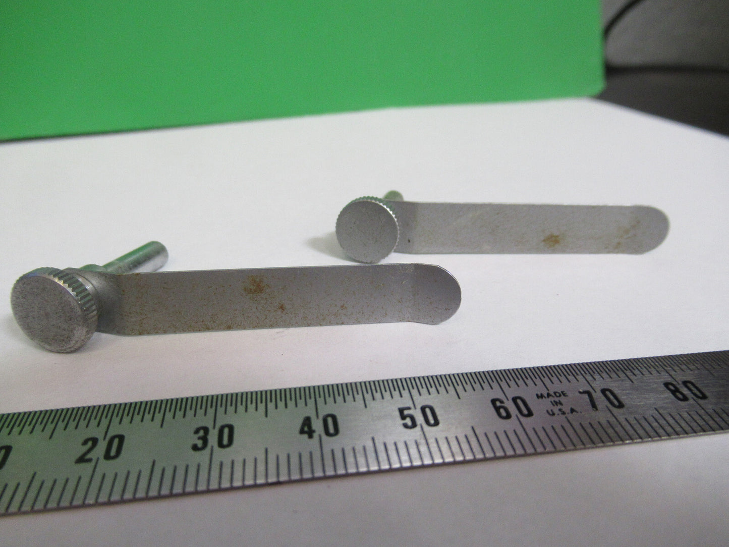ERNST LEITZ GERMANY PAIR CLIPS STAGE MICROSCOPE PART AS PICTURED #R7-B-10x
