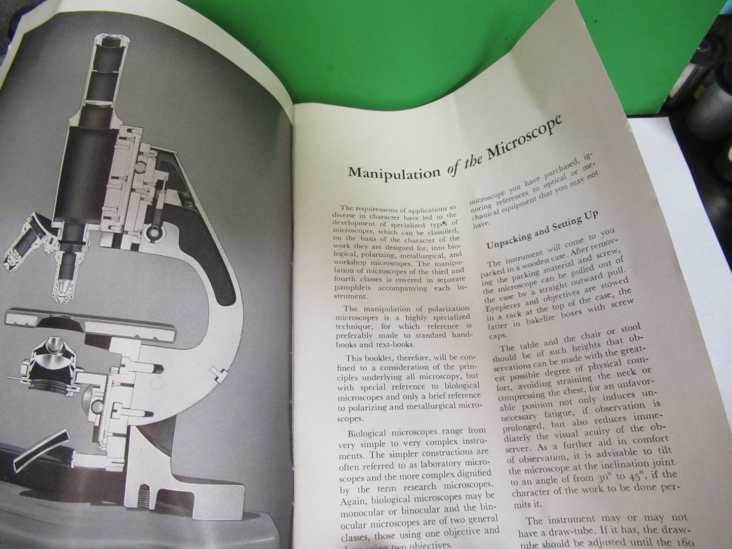 ANTIQUE 1932 BAUSCH LOMB BOOKLET MICROSCOPE PART AS PICTURED T4-A-33