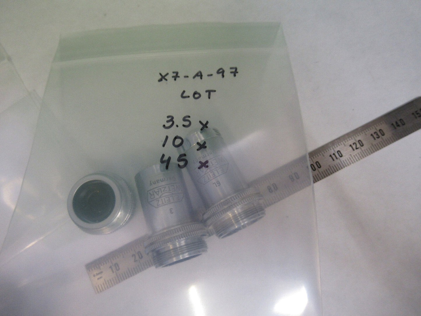 Ernst Leitz Wezlar Lot Objectives 3.5X 10X 45X Microscope Part