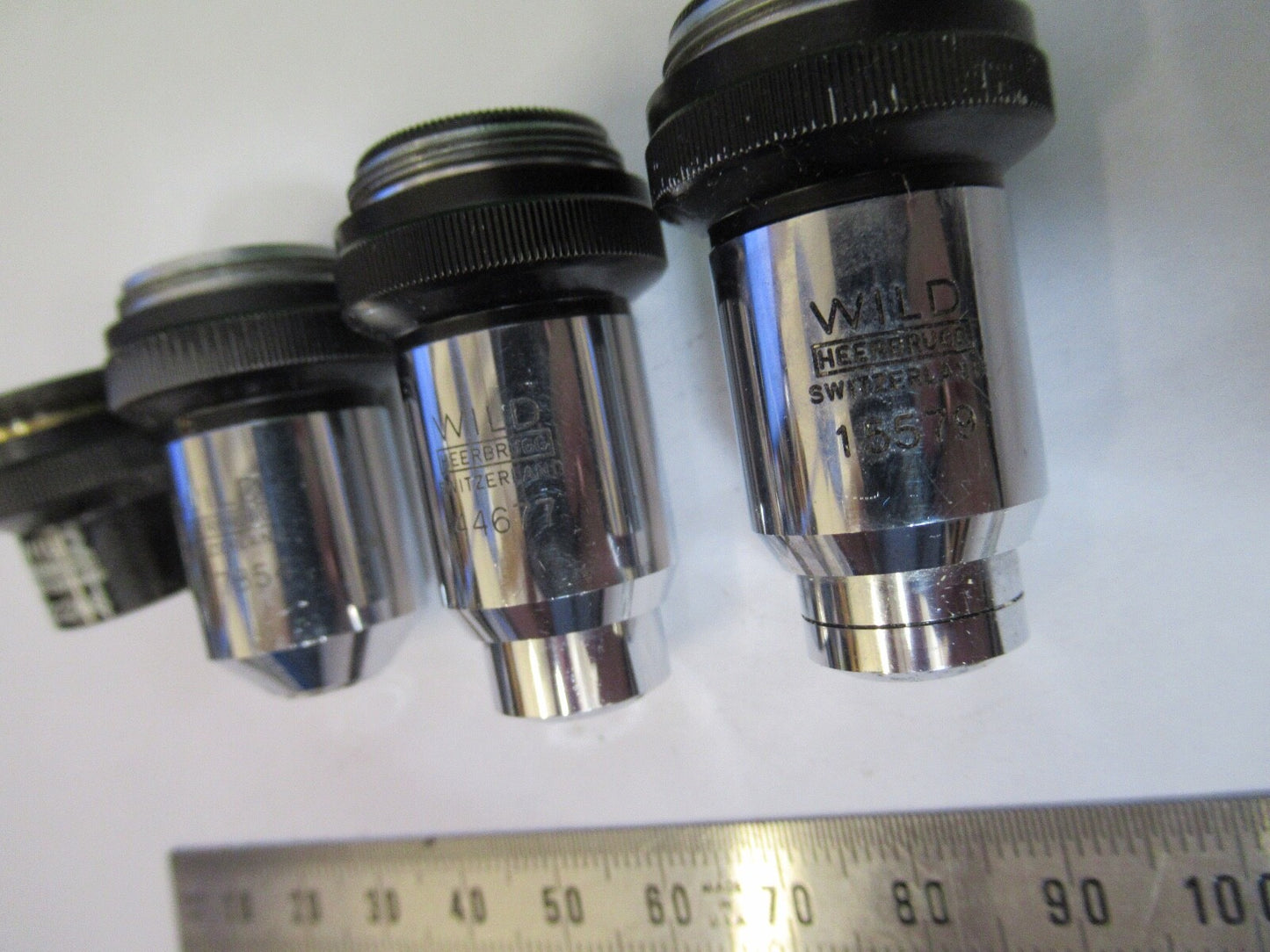 LOT OBJECTIVES WILD HEERBRUGG SWISS MICROSCOPE PART AS PICTURED Q7-B-15