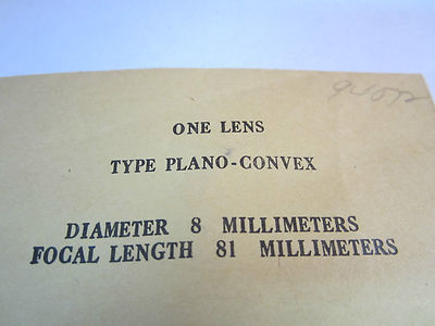 Optical Lens PlanO Convex 8 mm Diameter Fl 81 mm Laser Optics