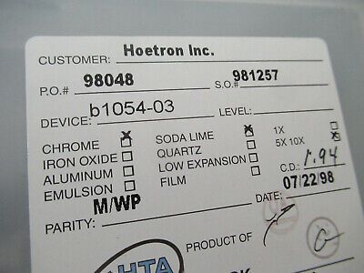 COLLECTABLE PHOTOMASK HOETRON ELECTRONIC COMPONENTS RARE AS PICTURED &F5-A-124