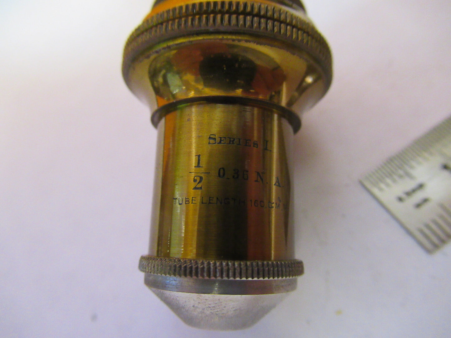 ANTIQUE BAUSCH LOMB BRASS OBJECTIVE 1/2in MICROSCOPE PART AS PICTURED Y1-A-53