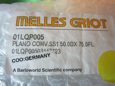Optical Melles Griot Lens Pl Convex 50mm Diameter 75mm Fl Laser Optics
