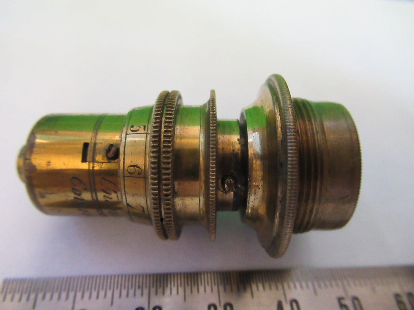 ANTIQUE BRASS OBJECTIVE LENS OPTIC UK LONDON MICROSCOPE PART AS PICTURED Y3-B-05