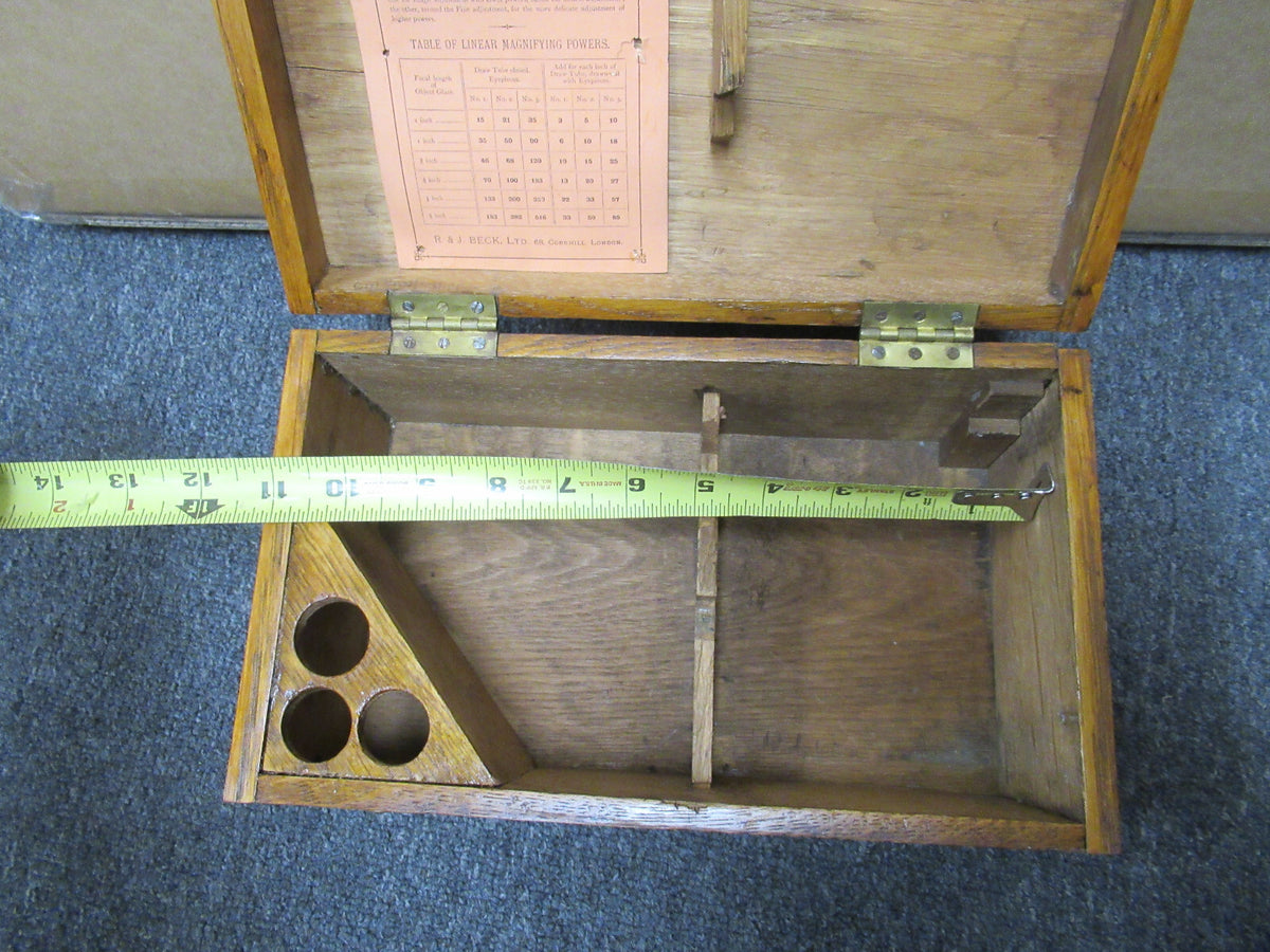 ANTIQUE EMPTY WOOD CASE BECK MICROSCOPE PART AS PICTURED &LOB