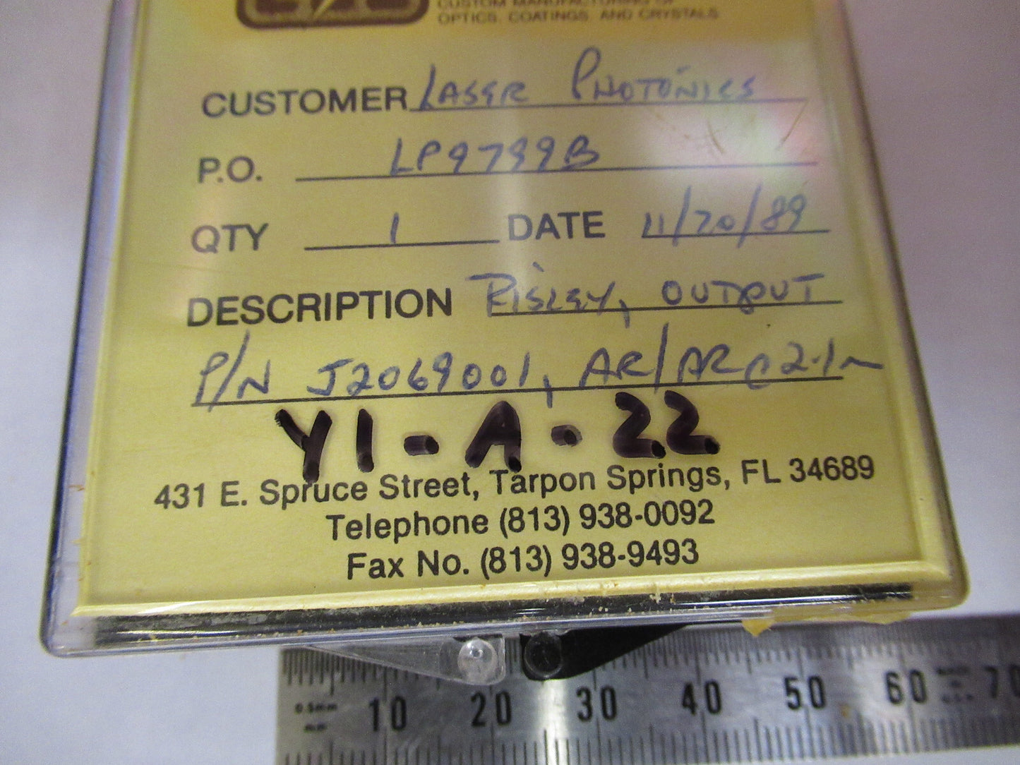 OPTICAL ex-NASA COATED LENS PRO LASER OPTICS AS PICTURED Y1-A-22
