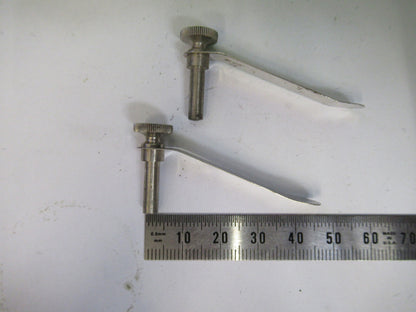 ANTIQUE ERNST LEITZ WETZLAR PAIR CLIPS STAGE MICROSCOPE PART AS PICTURED X5-A-25