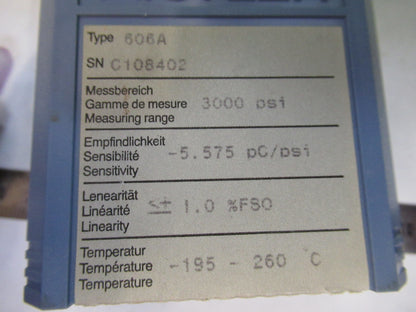 KISTLER QUARTZ 606A 3,000 psi SENSOR PRECISION PRESSURE AS PICTURED A2-FD-01