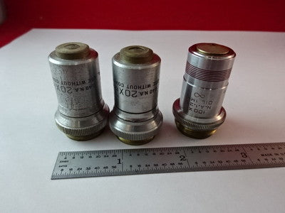 Lot 3 Ea American Optical Co. Spencer Lens Co. Objectives 100X + Bl 20X Optics Microscope