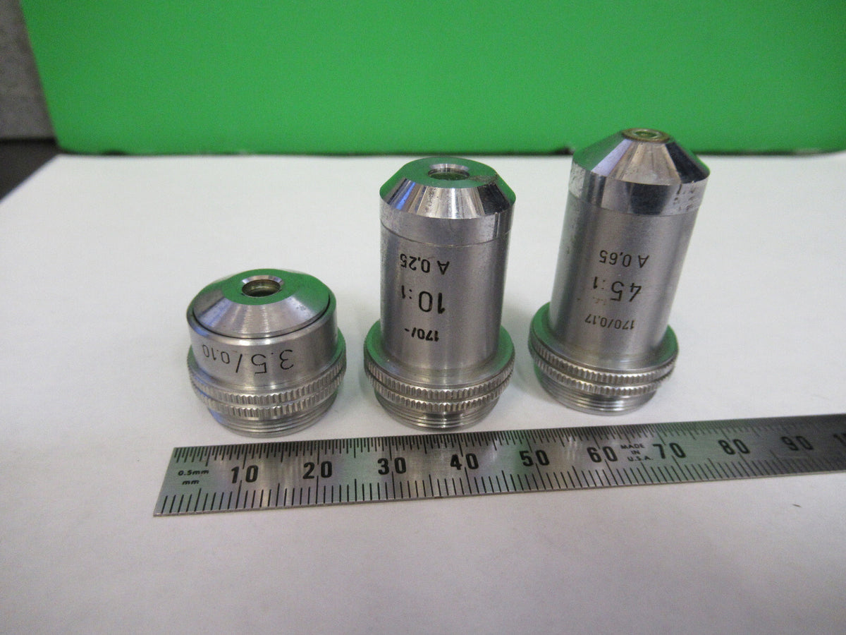 Ernst Leitz Wezlar Lot Objectives 3.5X 10X 45X Microscope Part