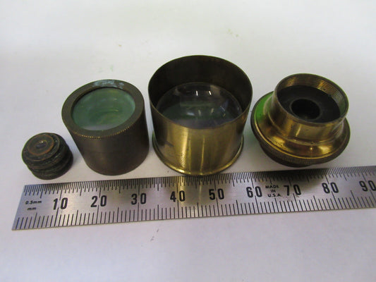 Antique Brass Henry Crouch UK Lot Lens Mounted Microscope Part AS Pic