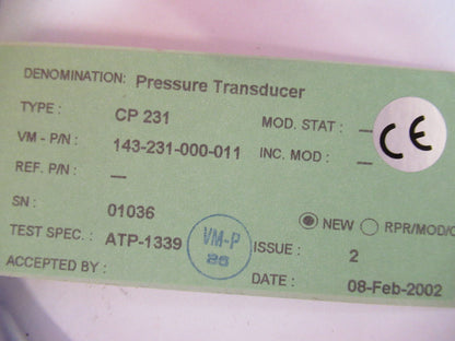 MEGGITT VIBRO-METER CP231 HIGH TEMP PIEZO PRESSURE SENSOR AS PICTURED Y5-A-33