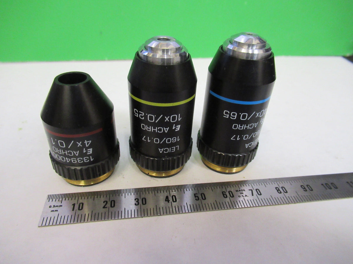 LEICA LOT 40X 10X 4X MICROSCOPE PART OBJECTIVE AS PICTURED X9-B-67