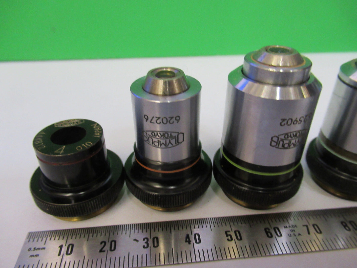 LOT 4 EA MIKROSKOP-OBJEKTIVE OLYMPUS 4X 10X 40X 100X OPTIK #P8-B-07