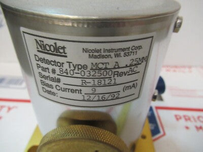 NICOLET CRYOGENIC SENSOR INFRARED DETECTOR MCTA .25MM DEWAR AS PICTURED &15-A-03